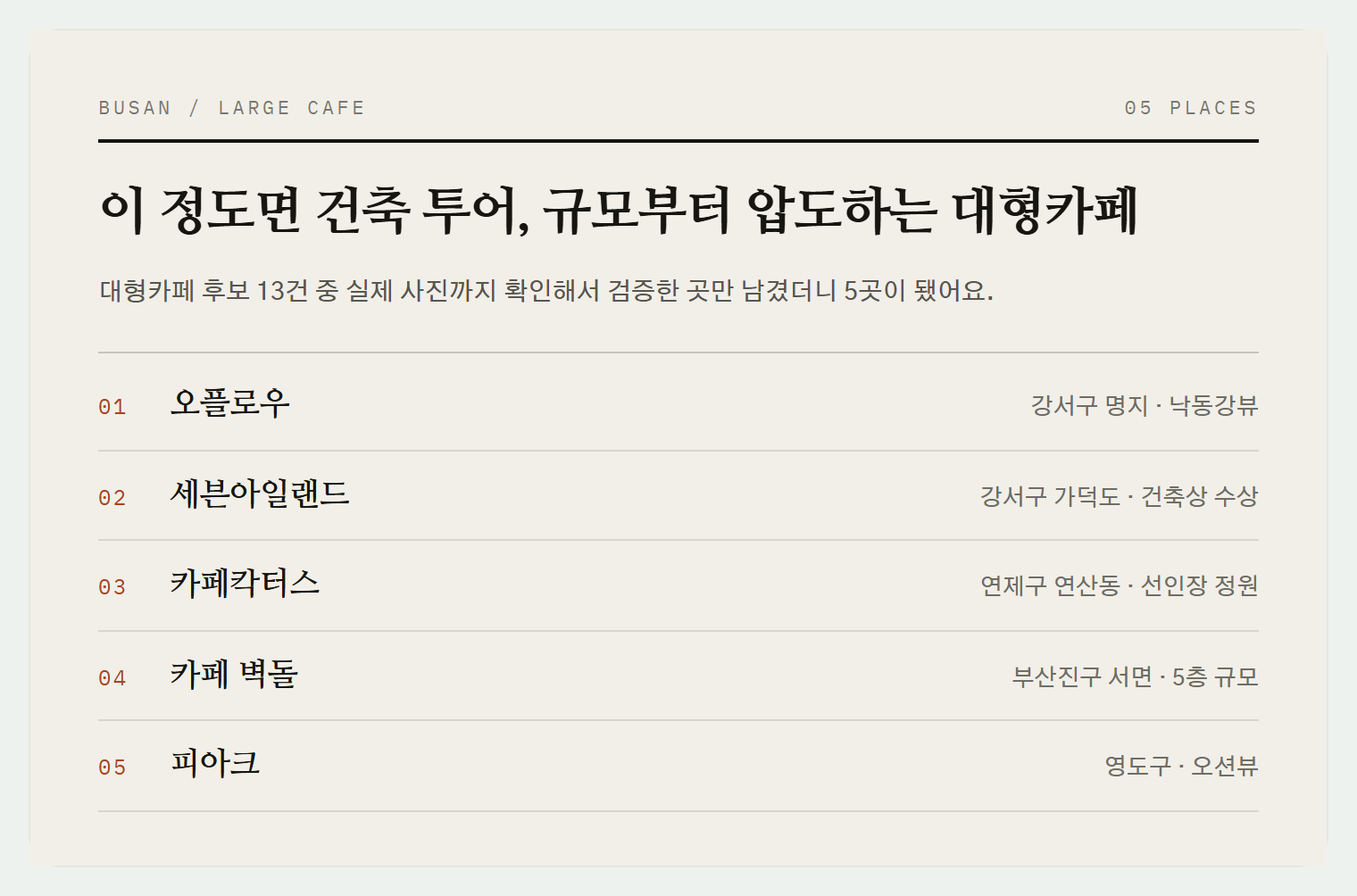 이번 편에서 소개하는 5곳