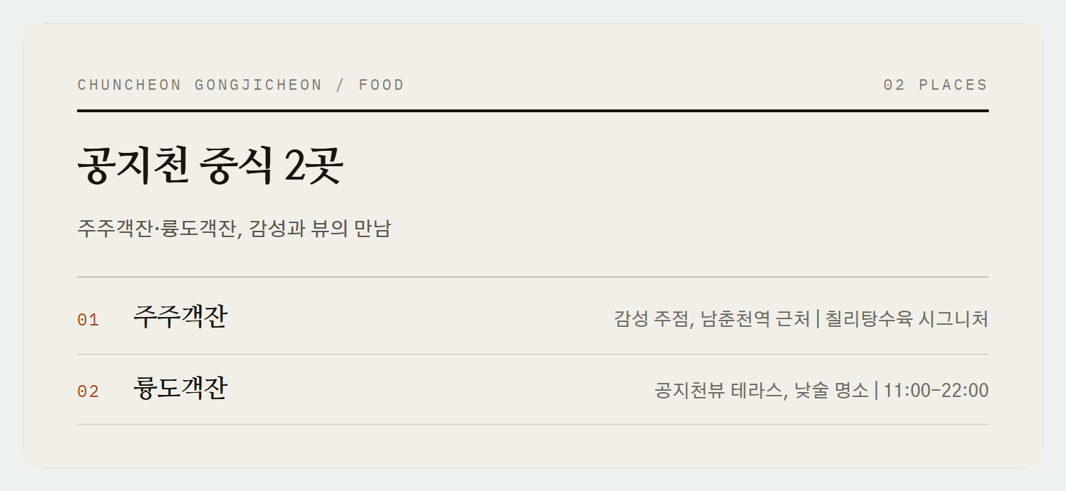 춘천 공지천 중식 2곳