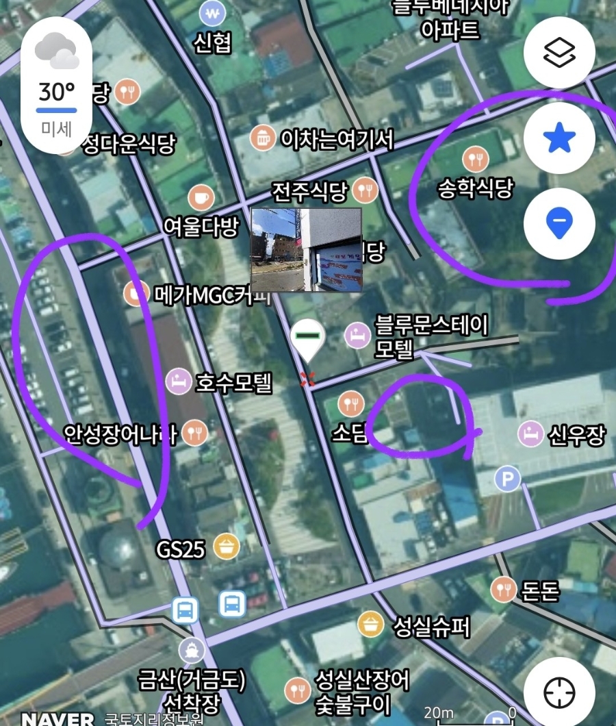 지도로 본 소담의 위치. 도양읍내 식당·모텔이 모여 있는 골목 안쪽에 있습니다.