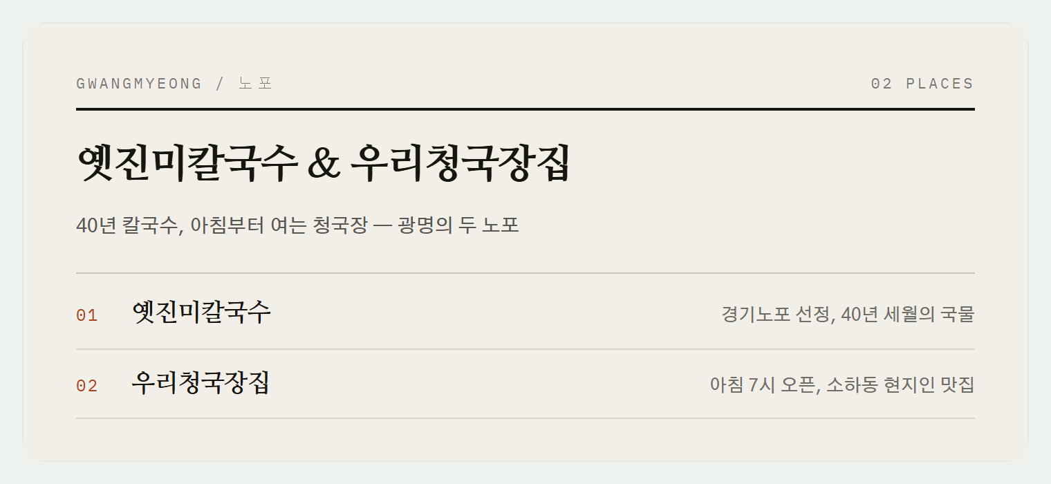 이번 편에서 소개하는 광명의 두 노포