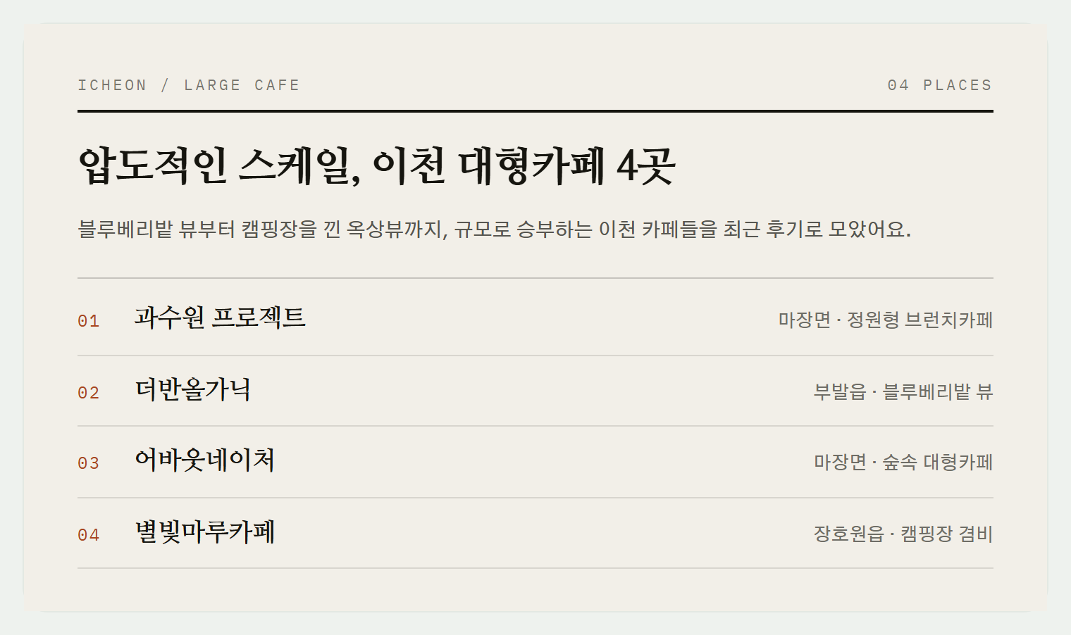 이번 편에서 소개하는 4곳
