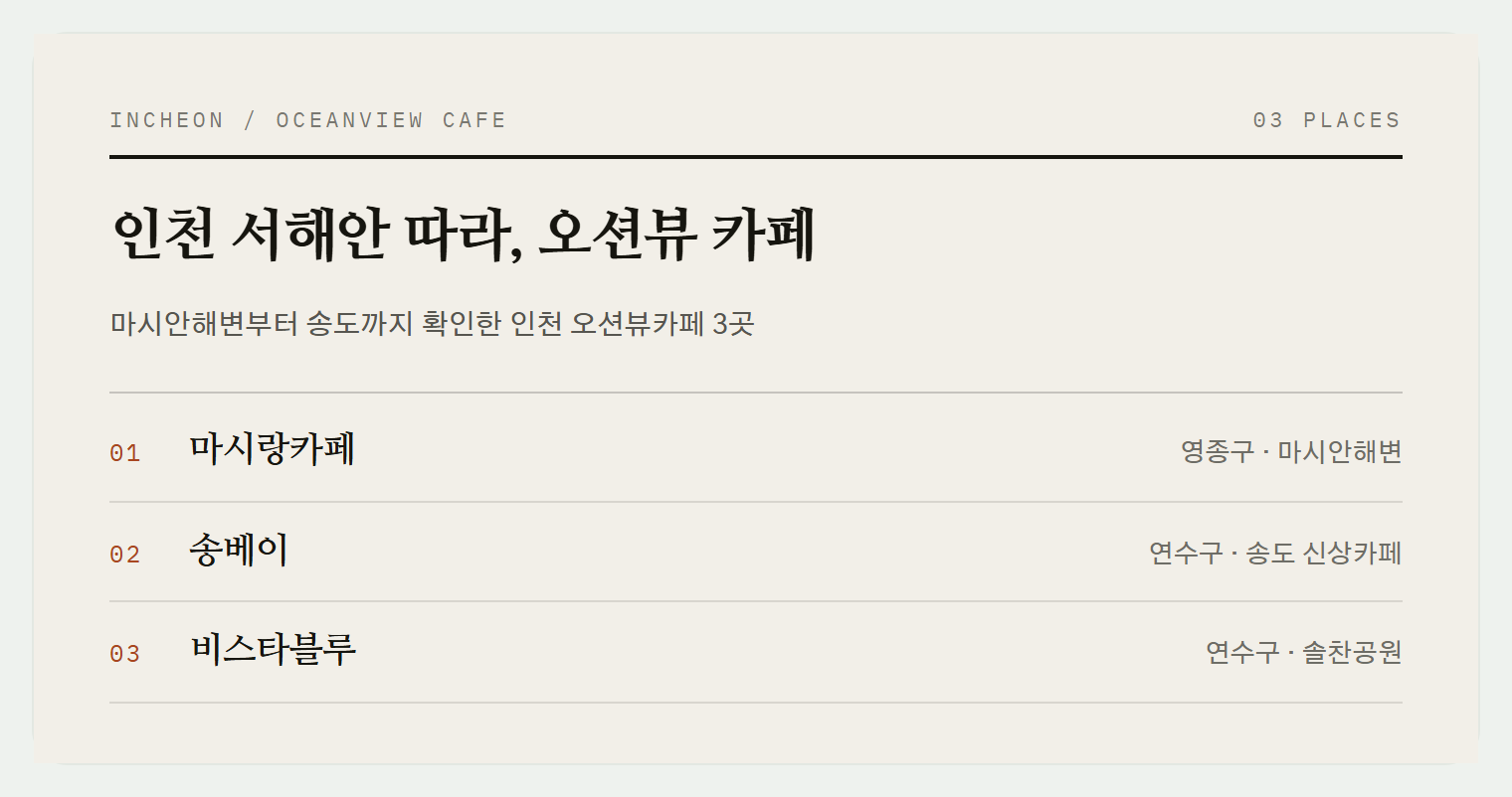 이번 편에서 소개하는 3곳