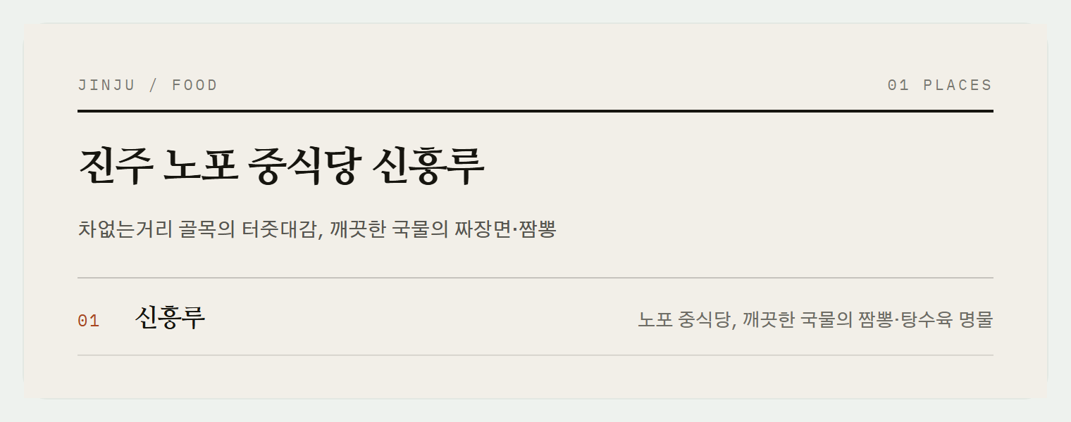 진주 시내 골목의 중식당 신흥루