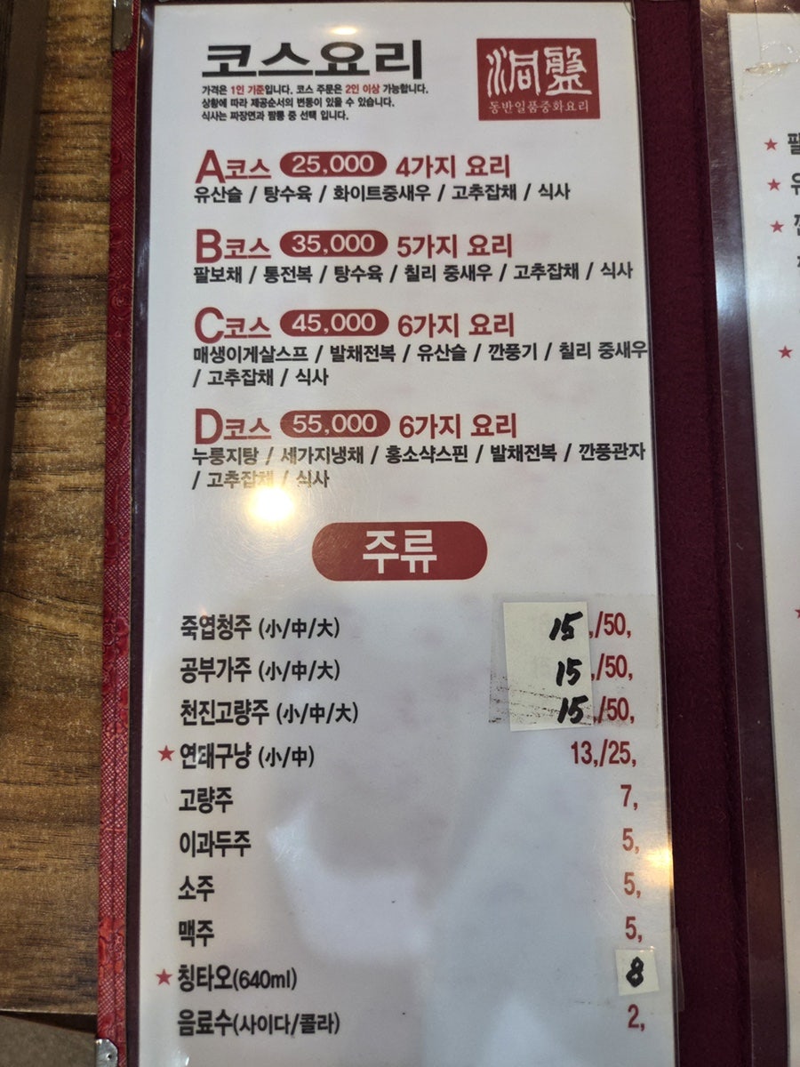 B코스 한 상. 요리의 구성이 충실합니다.