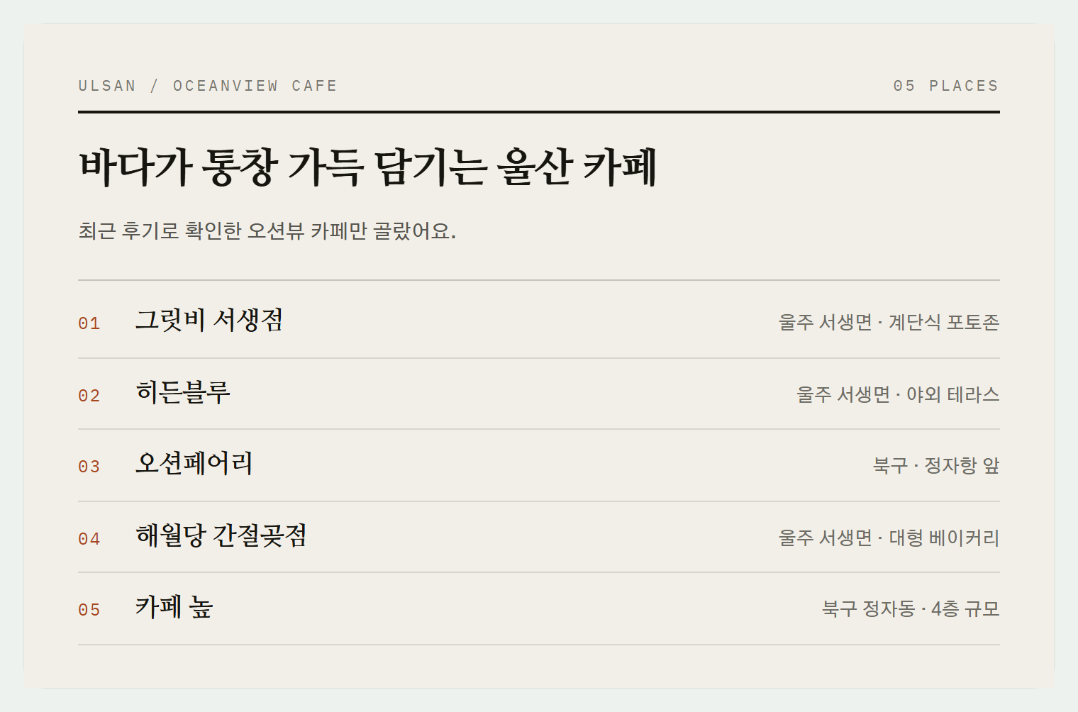 이번 편에서 소개하는 5곳